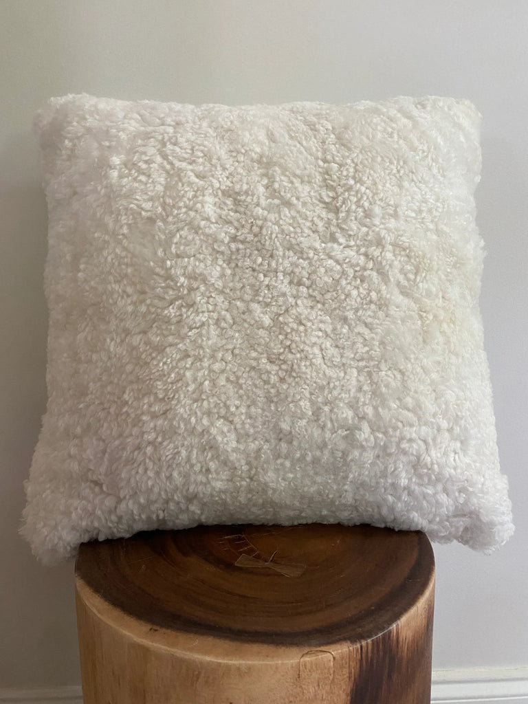 Ivory shearling sheepskin pillow