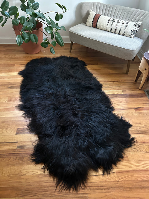 Silky Black Icelandic Quad Sheepskin