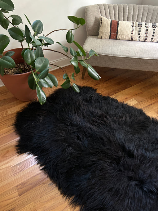 Silky Black Icelandic Quad Sheepskin