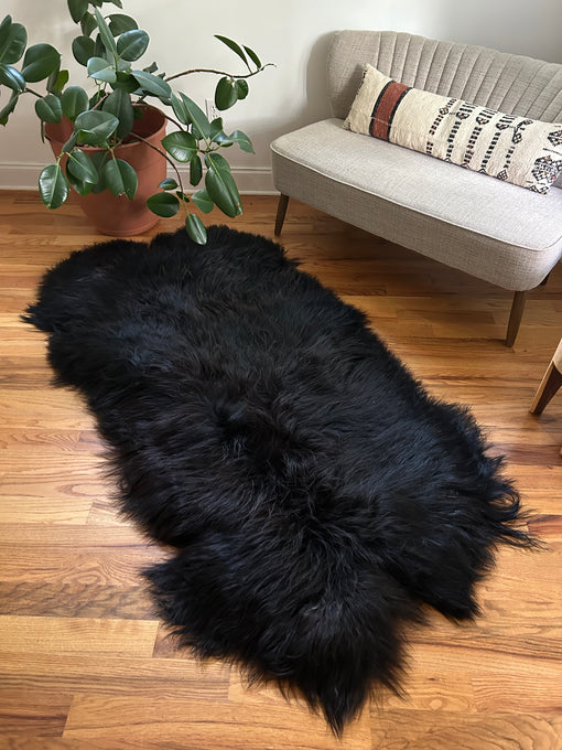 Silky Black Icelandic Quad Sheepskin