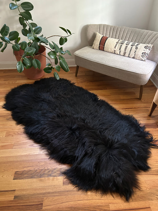 Silky Black Icelandic Quad Sheepskin