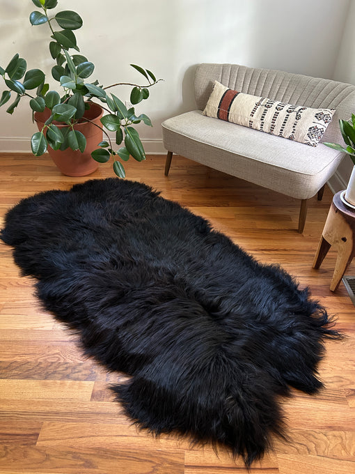 Silky Black Icelandic Quad Sheepskin