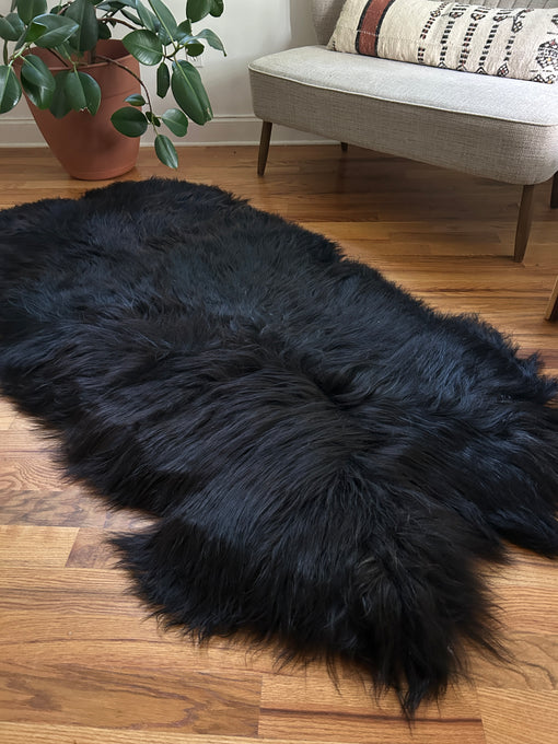 Silky Black Icelandic Quad Sheepskin