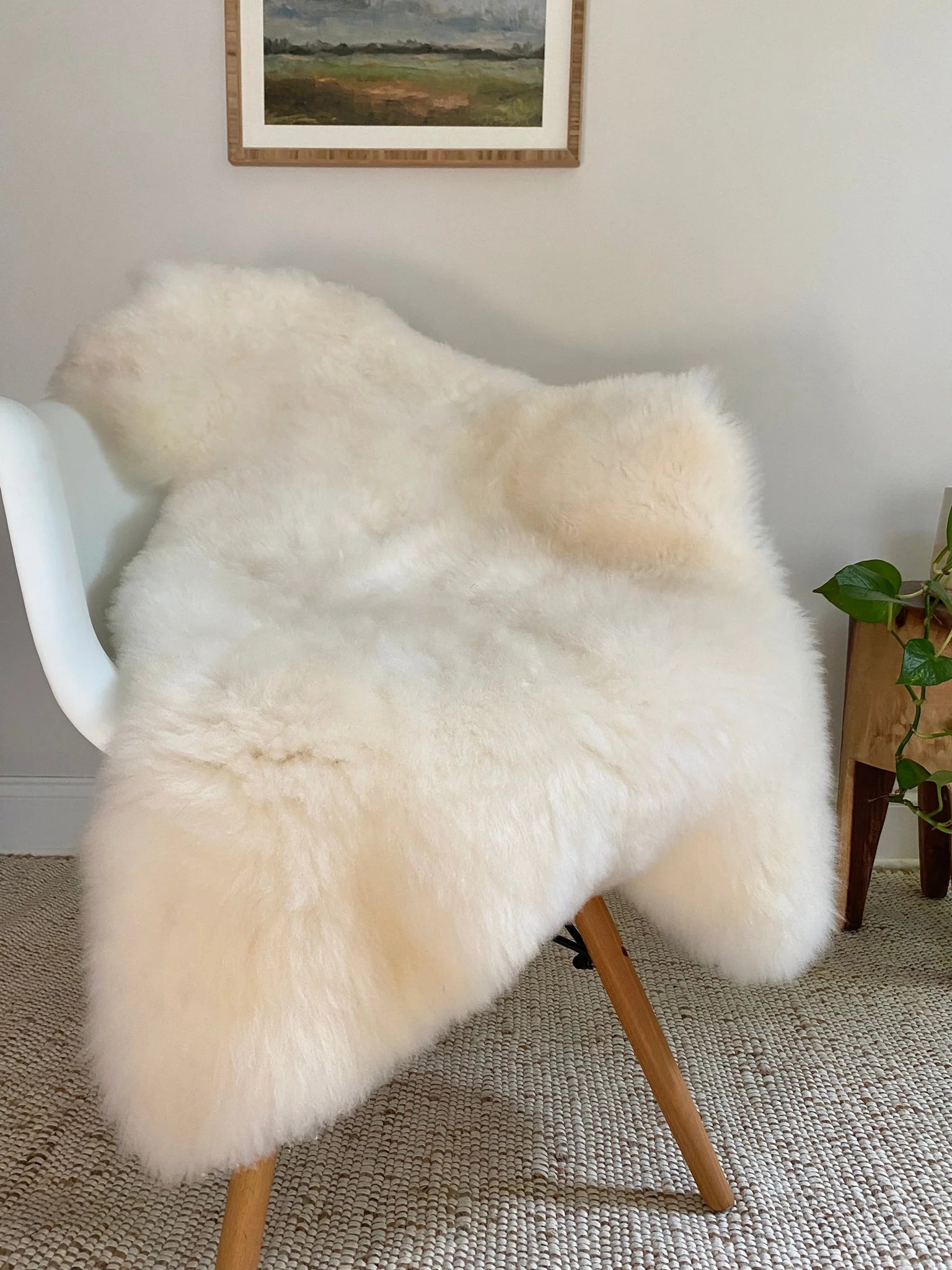 Classic ivory sheepskin on a chair