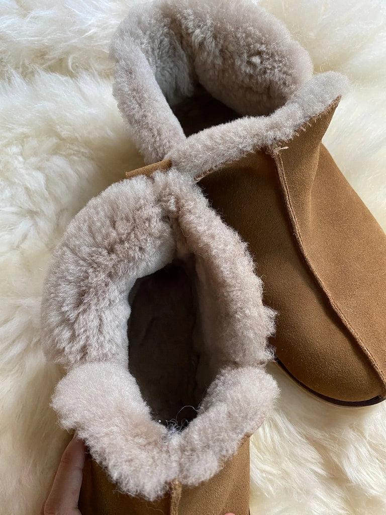 Close-up of extra roomy genuine sheepskin slipper