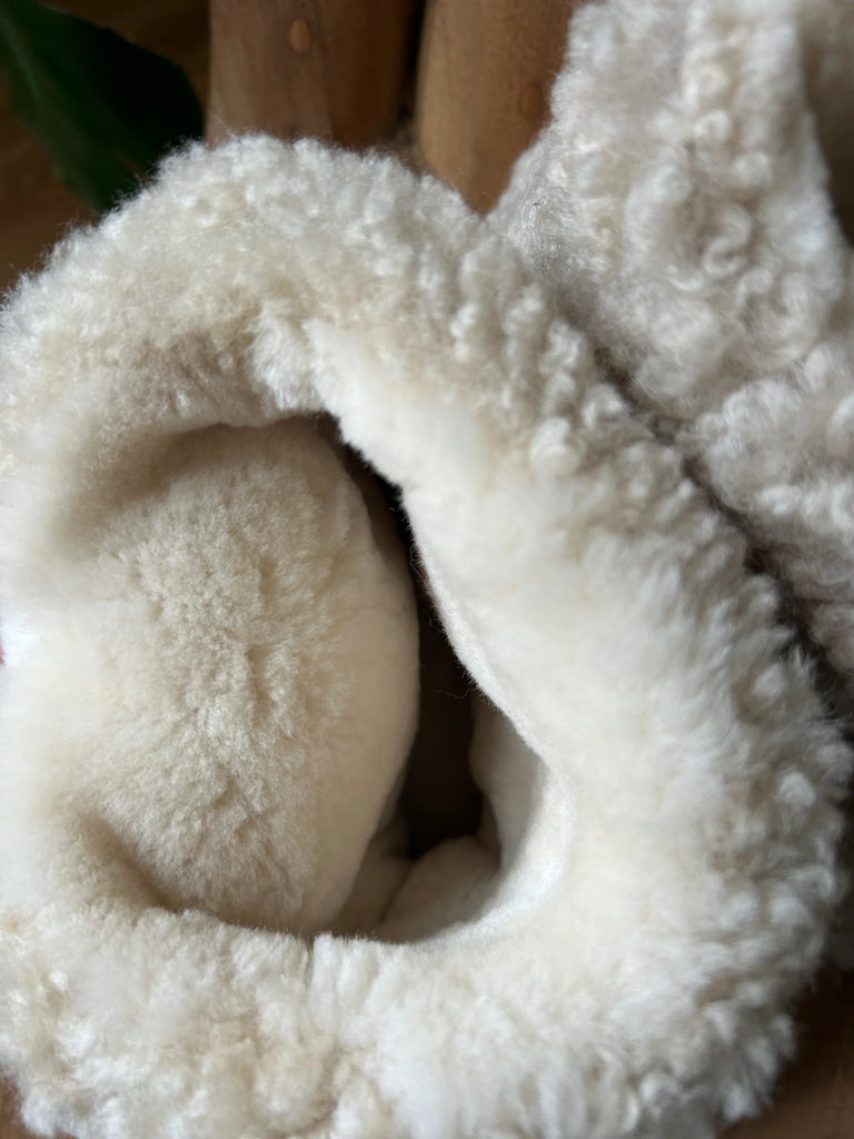 Inside view of extra warm sheepskin booties