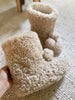Close-up view of extra warm sheepskin booties