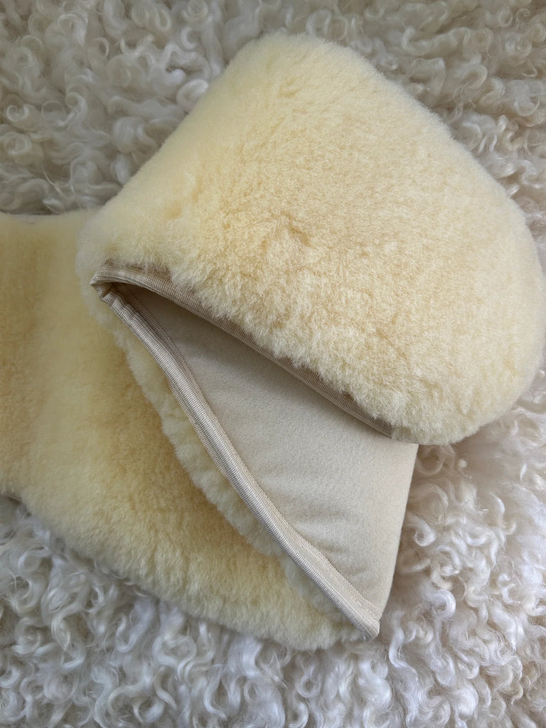 Close-up of medical grade sheepskin kidney warmer and waist belt