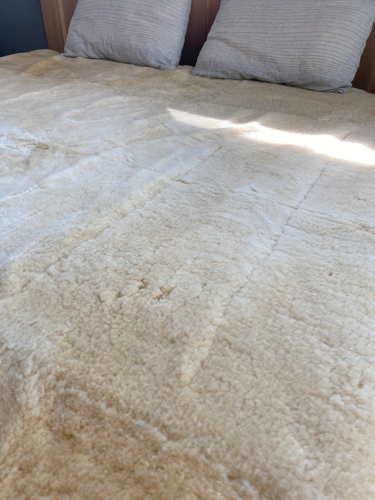 Close-up of medical grade sheepskin mattress cover