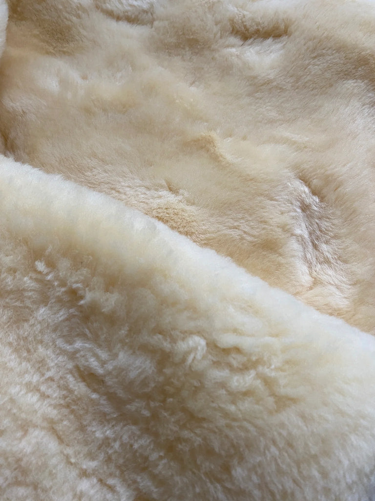 Close-up of medical sheepskin baby toddler sleeping bag