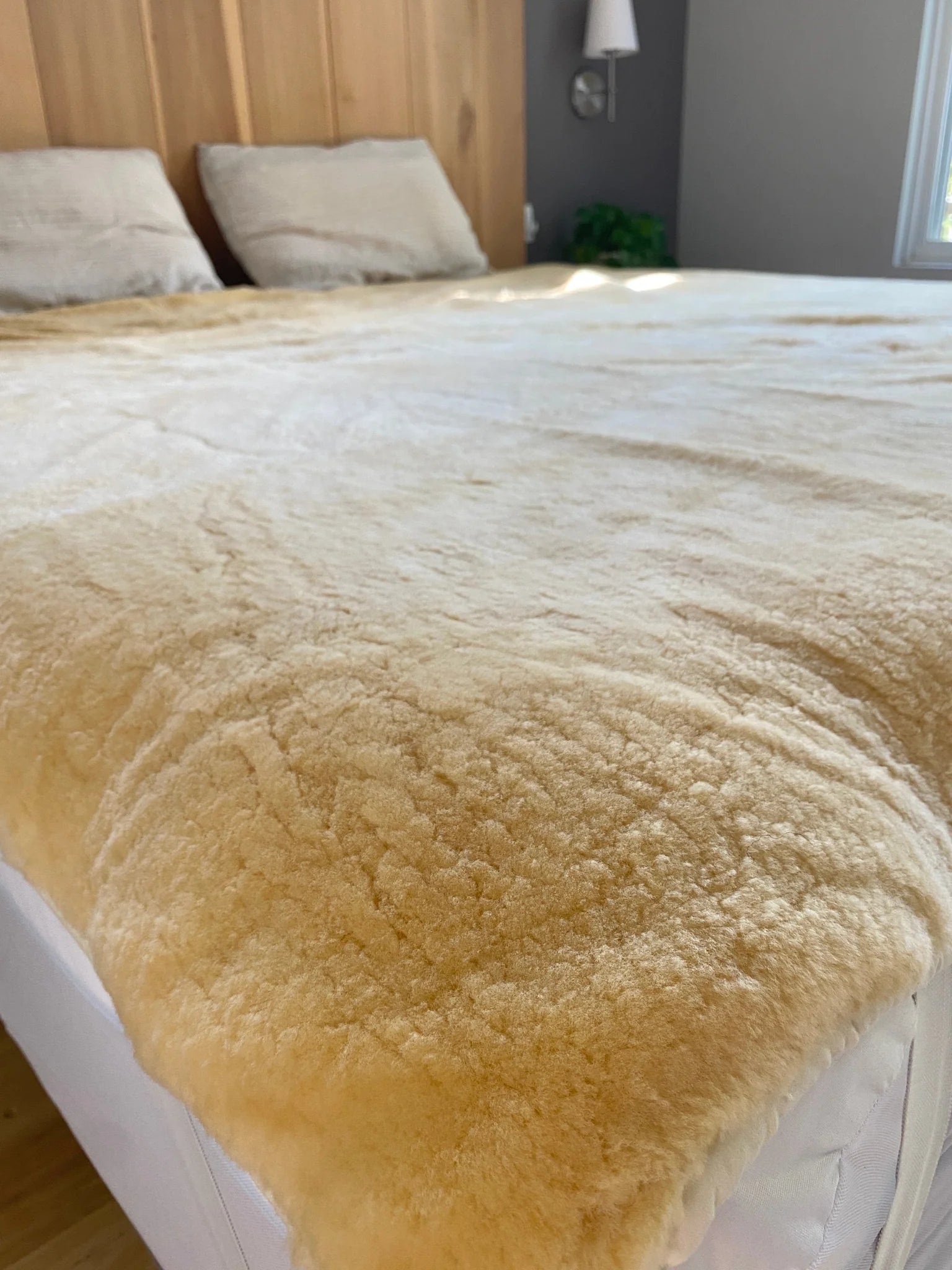 Close-up view of medical sheepskin crib topper