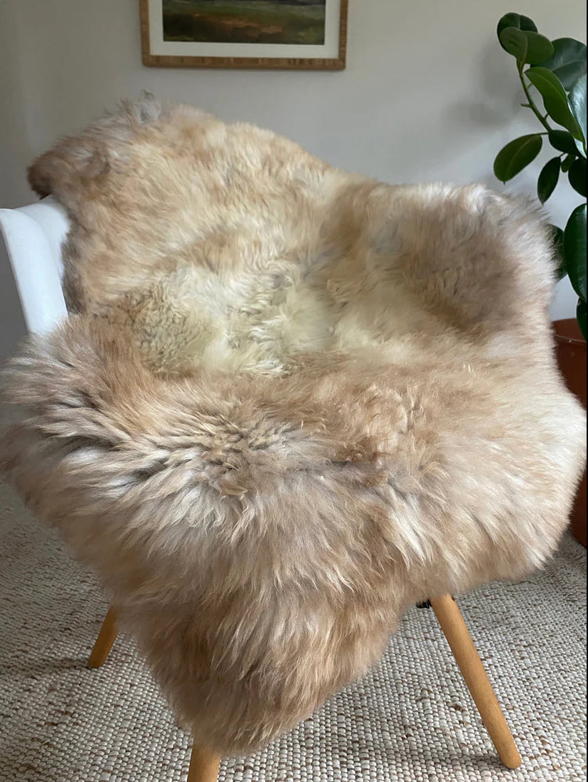 mixed color super soft sheepskin over a chair 