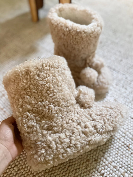 Side-view of organic sheepskin slippers