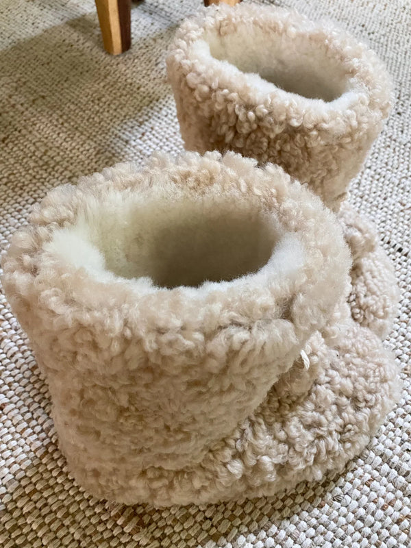 Top-view of organic sheepskin slippers