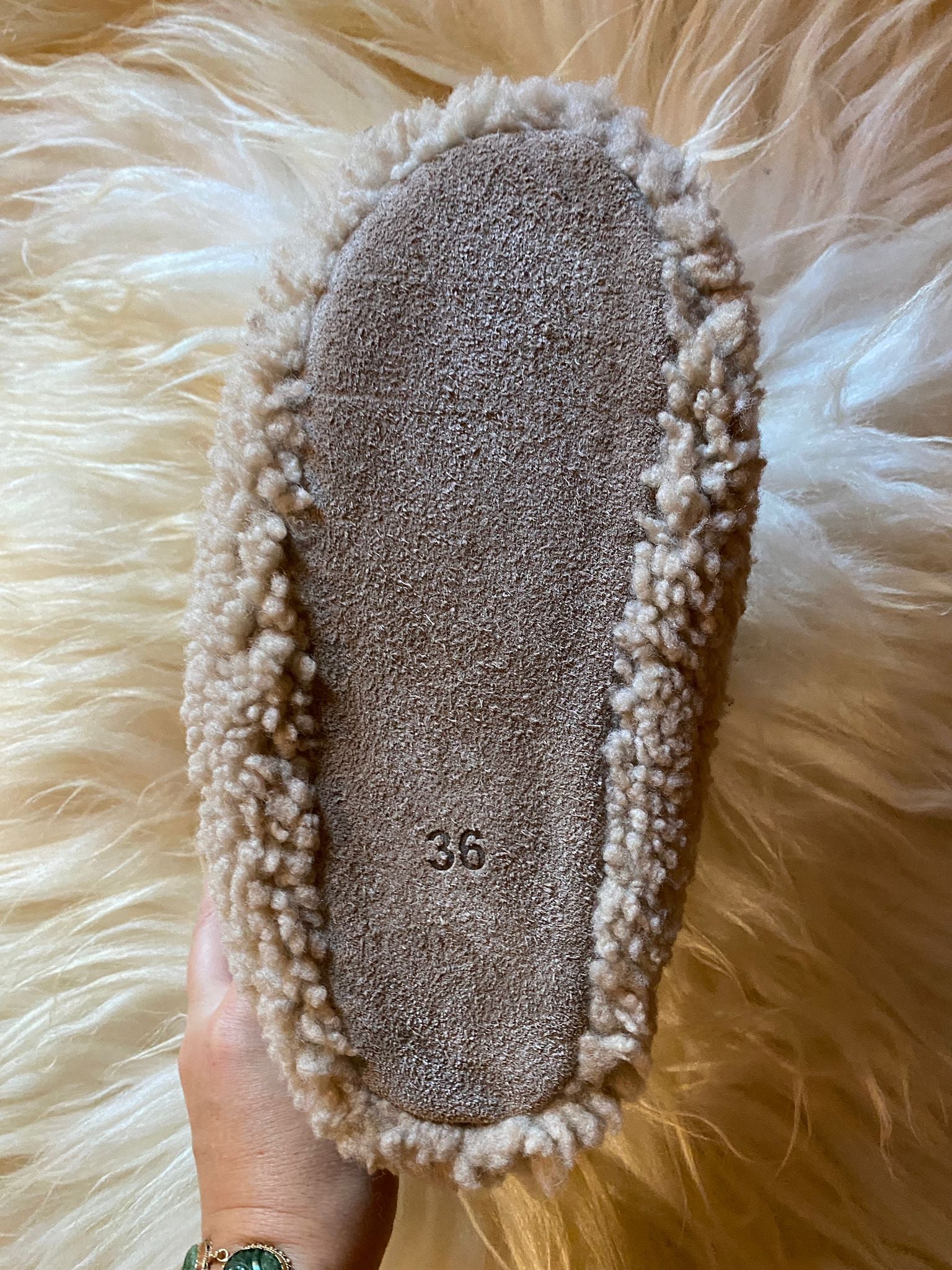 Bottom-view of organic sheepskin slippers