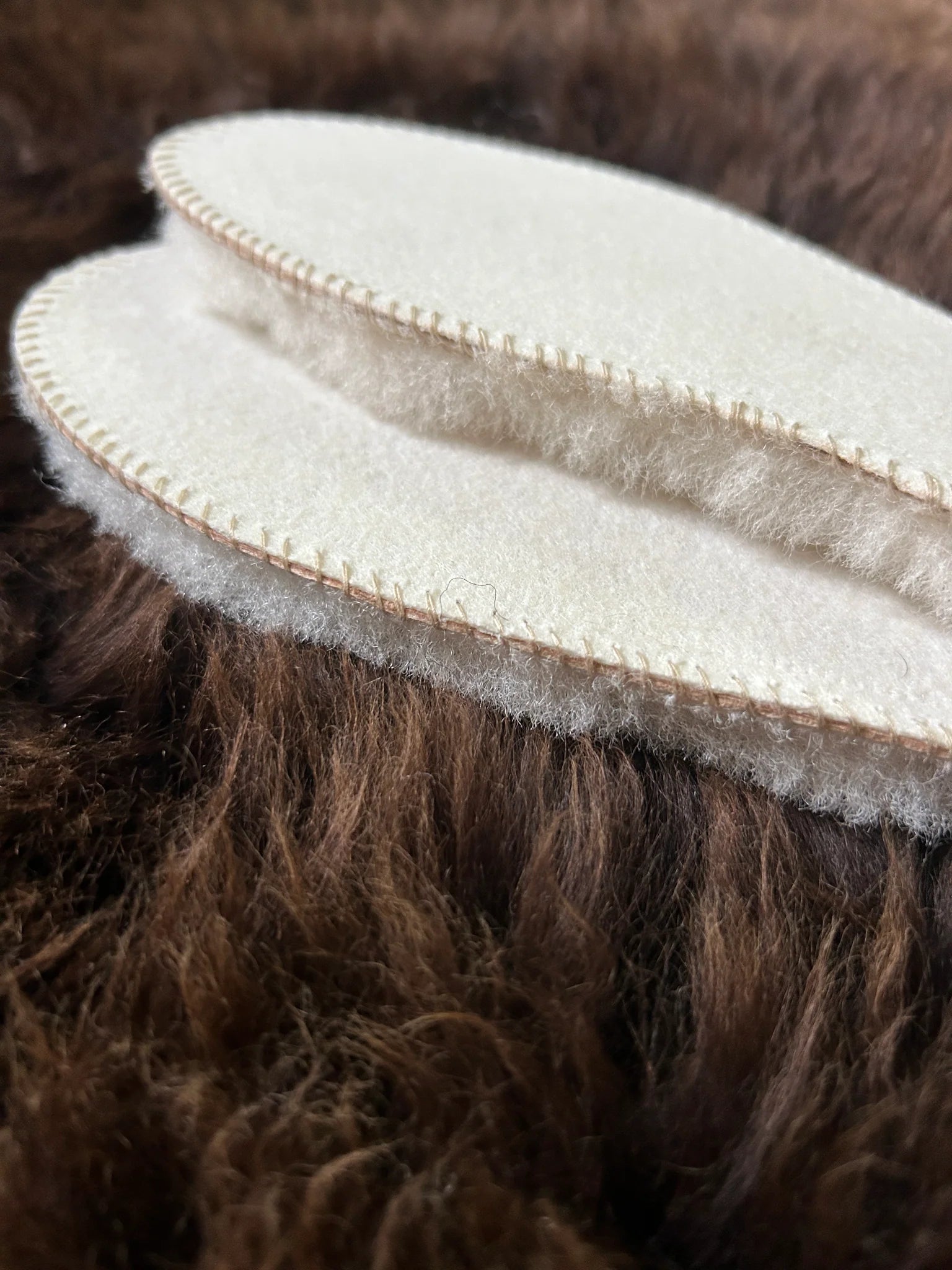 Close-up of sheepskin insoles