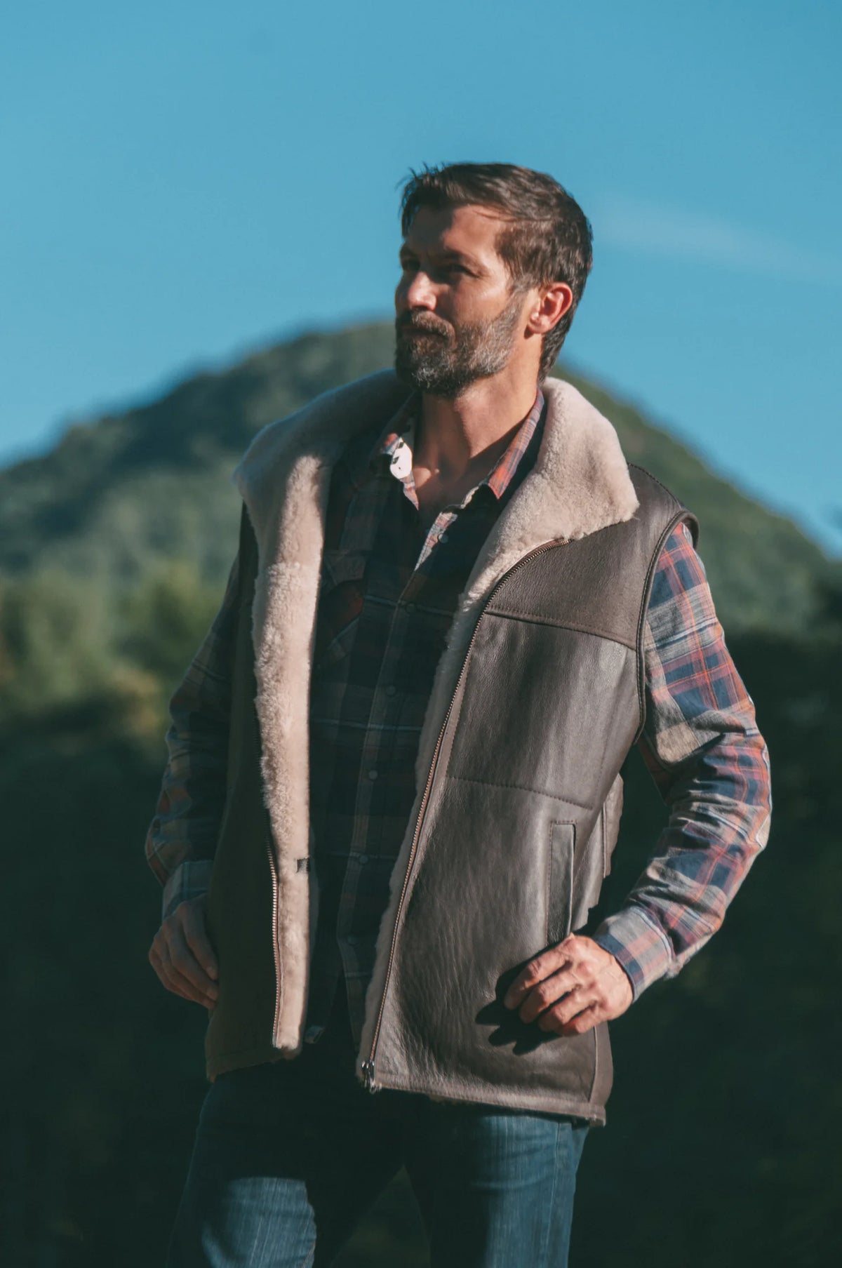 Sheepskin Mens Vest in Brown Leather– East Perry