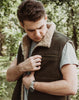Man wearing a brown sheepskin mens vest