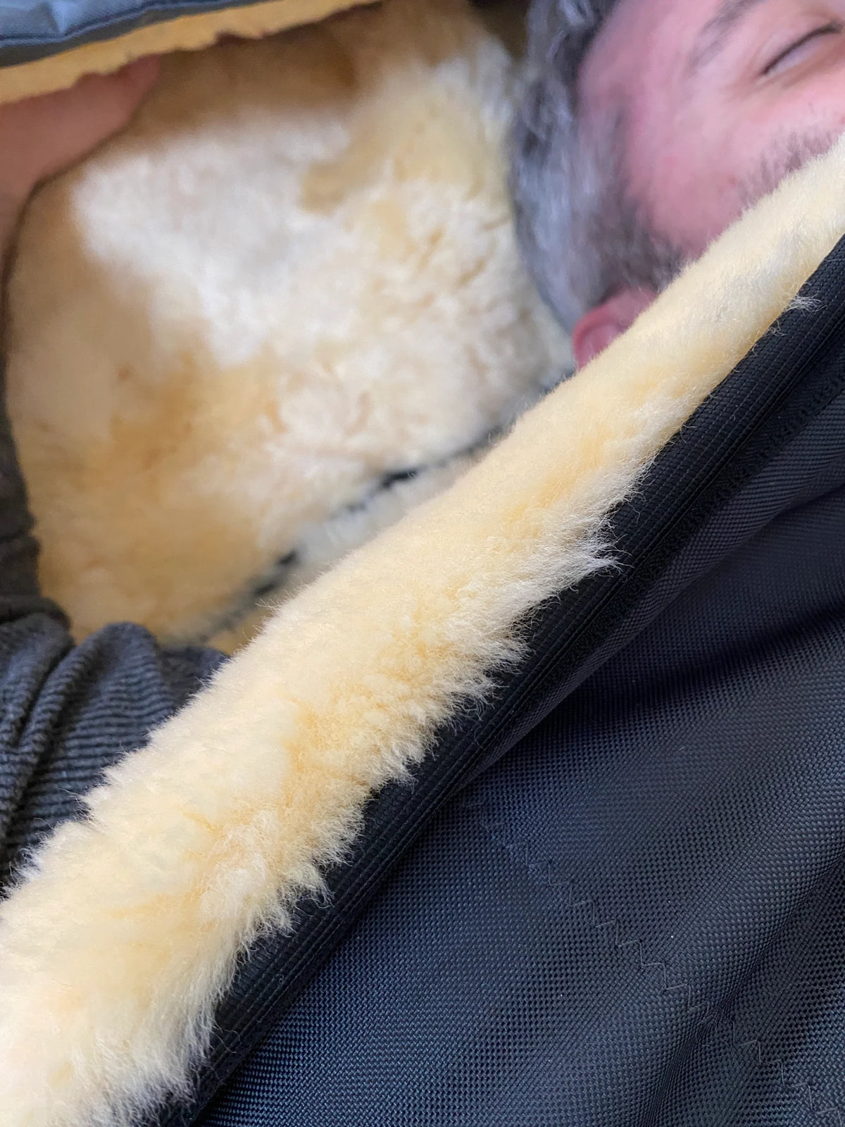 Close-up texture of sheepskin sleeping bag