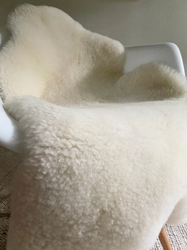 Close-up of short fur ivory sheepskin