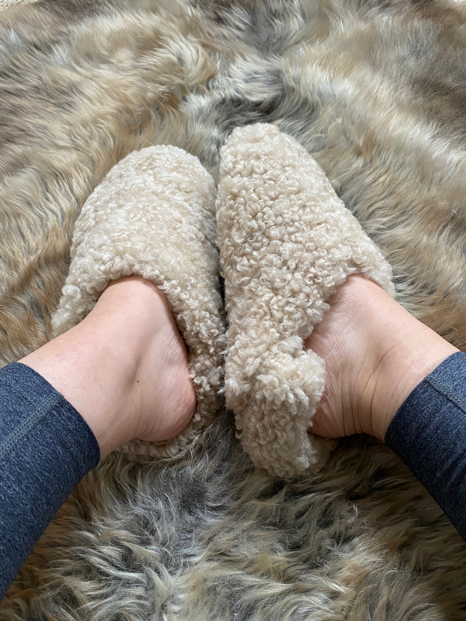 Close-up of the everyday slip on shearling sheepskin