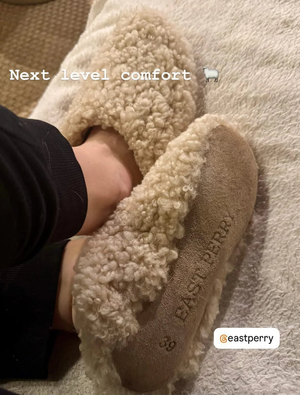 Close-up of the everyday slip on shearling sheepskin
