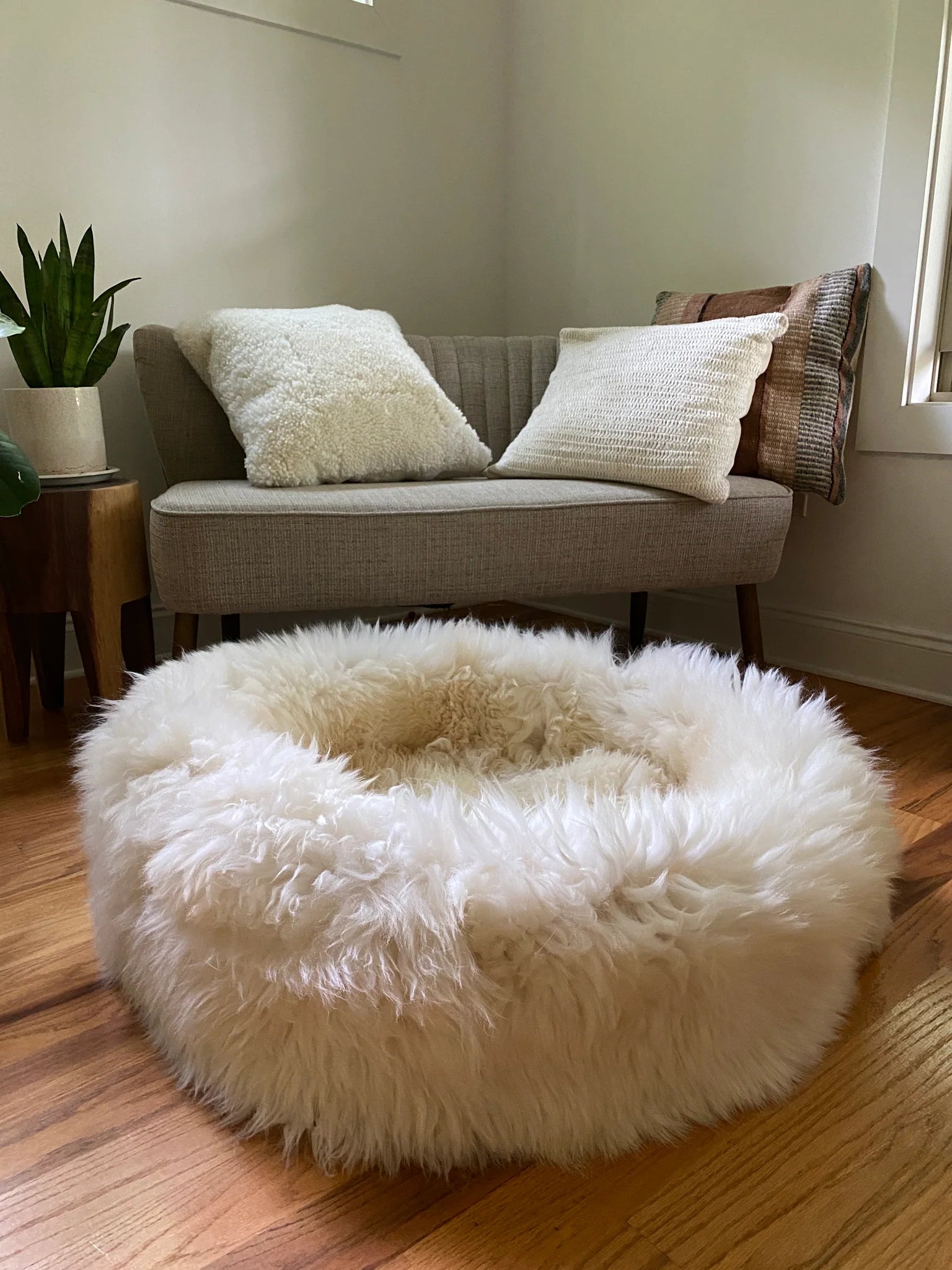 Side-view of fluffy pet bed